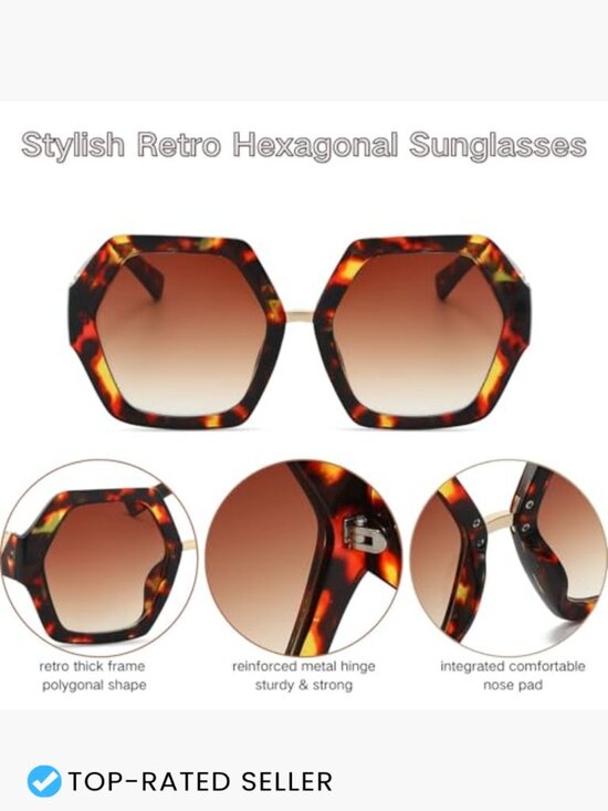 Vintage Oversized Hexagonal Retro Sunglasses for Women UV400 Protection main image 6
